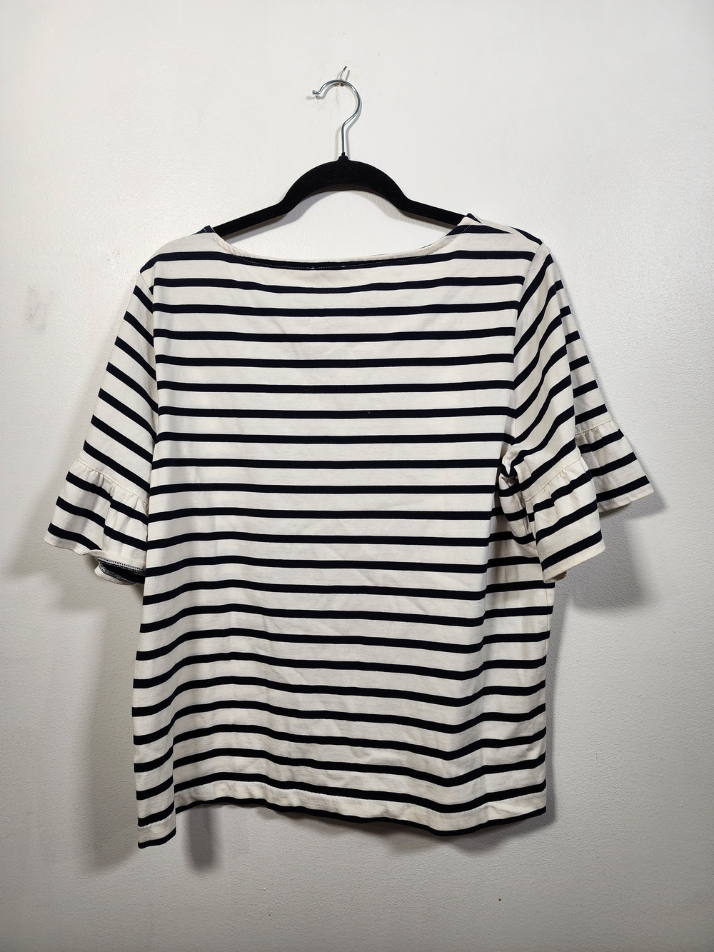 J. CREW Striped Ruffle-Sleeve Women’s Top - White & Black Coastal Chic - Picture 3 of 6